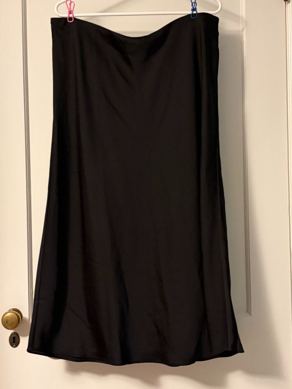 J Crew black satin midi skirt size XL classic wardrobe staple minimalist neutral